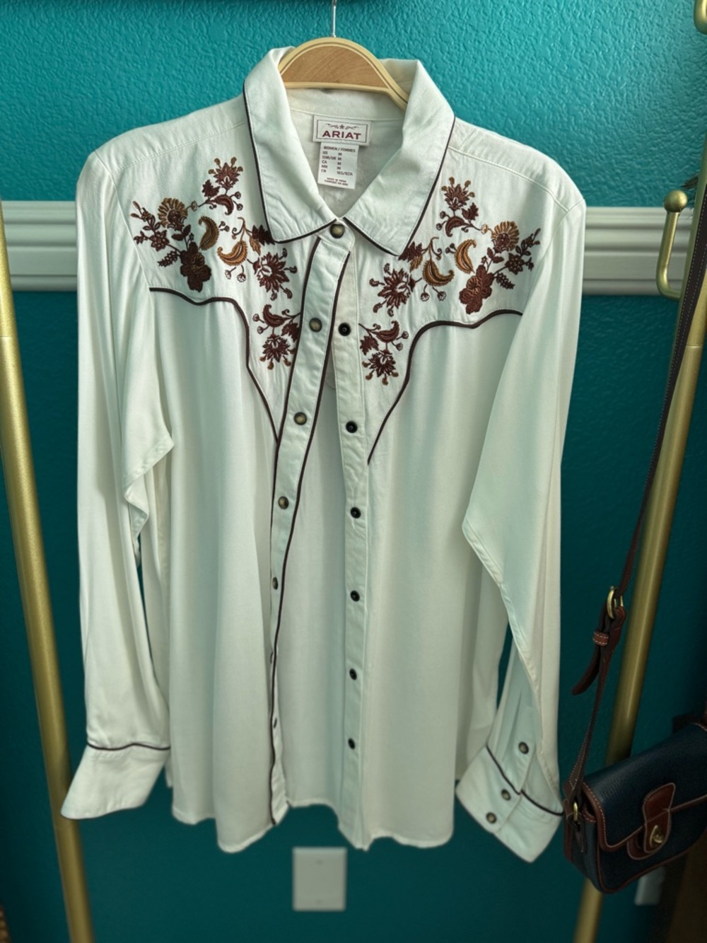 Ariat Cream Western Shirt with Brown Embroidery